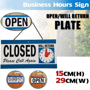 Open Closed Sign with Will Return Clock for Business Shops and Home Use 29x15cm
