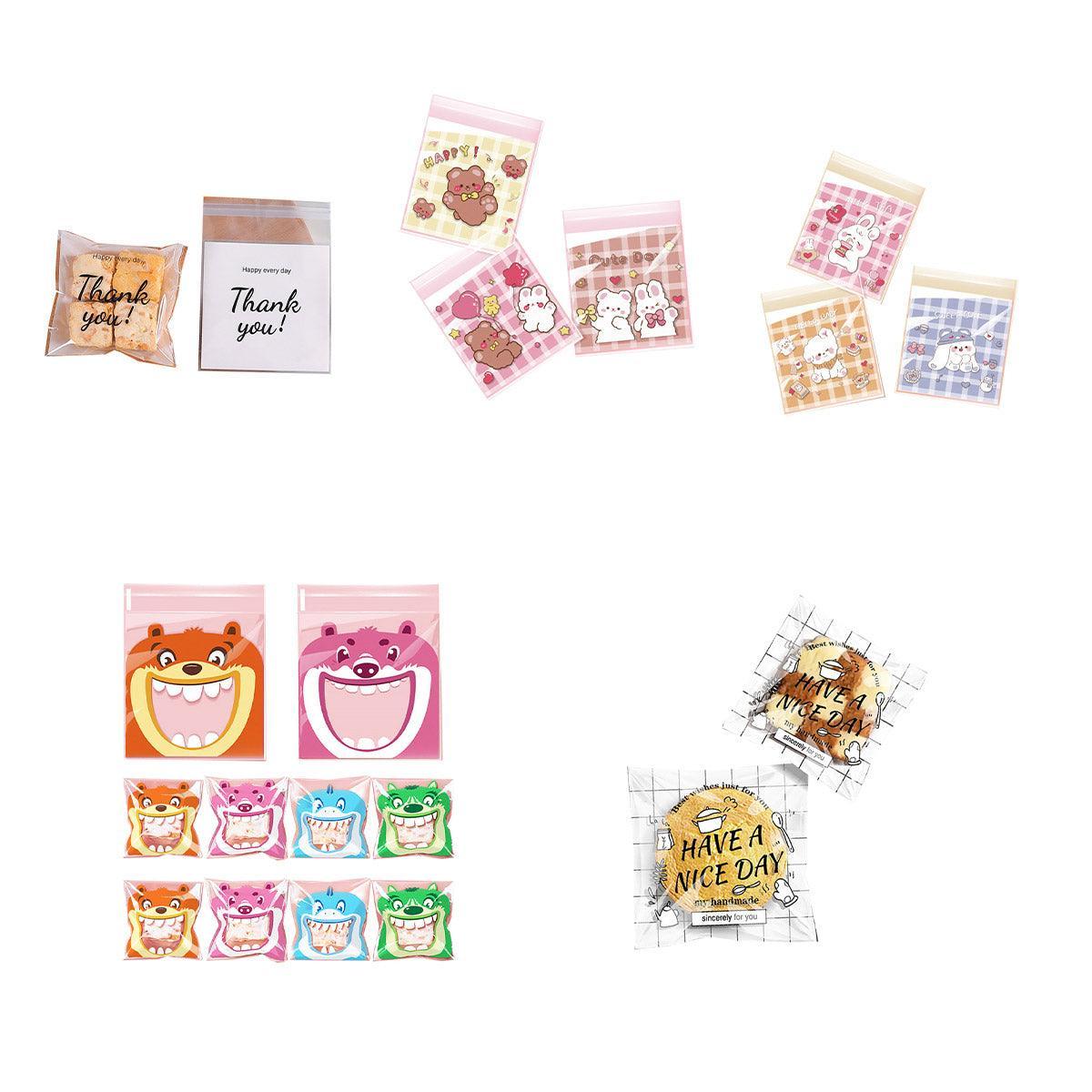 500 Pack Self Adhesive Cookie Packaging Bags Vibrant Designs OPP Material - Cute 10*10*3cm