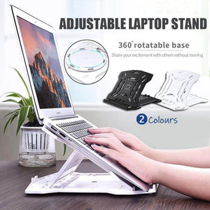 Adjustable Laptop Stand with 360-Degree Base for Desk Riser Home Office Holder - White