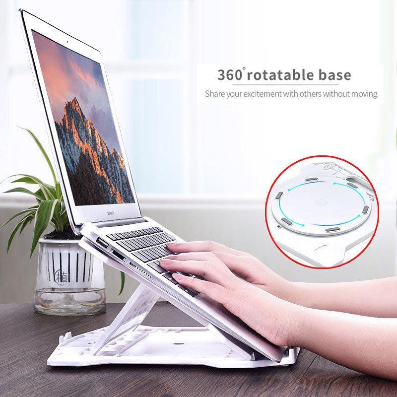 Adjustable Laptop Stand with 360-Degree Base for Desk Riser Home Office Holder - White