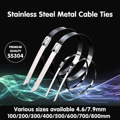 20X Stainless Steel Cable Ties S304 Marine Grade Zip Strap Locking Wrap 100-800Mm - 7.9*600mm