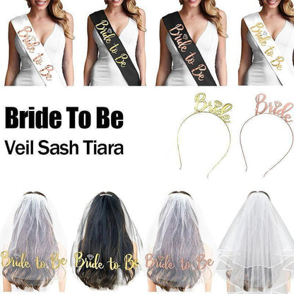 Bride To Be Hen Veil Sash Tiara Hens Night Bridal Shower Kitchen Tea Accessories - Package 2