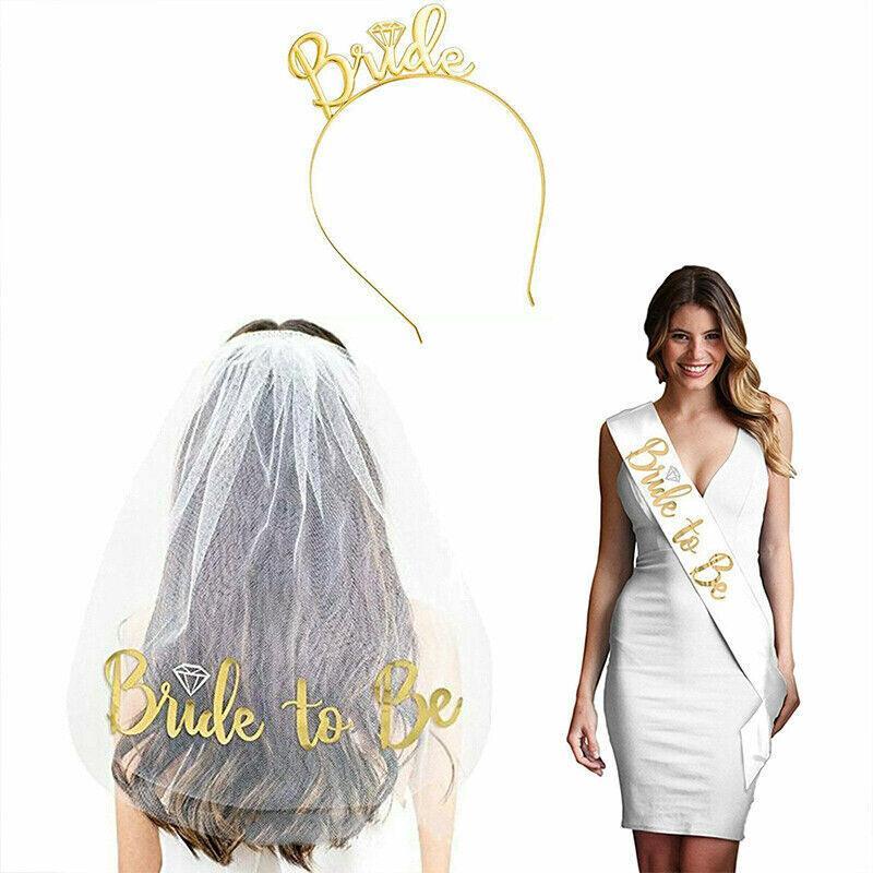 Bride To Be Hen Veil Sash Tiara Hens Night Bridal Shower Kitchen Tea Accessories - Package 2