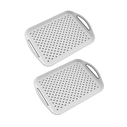 2PCS Rectangular Serving Tray Double Handle Non Slip TPR Kitchen Display Plate