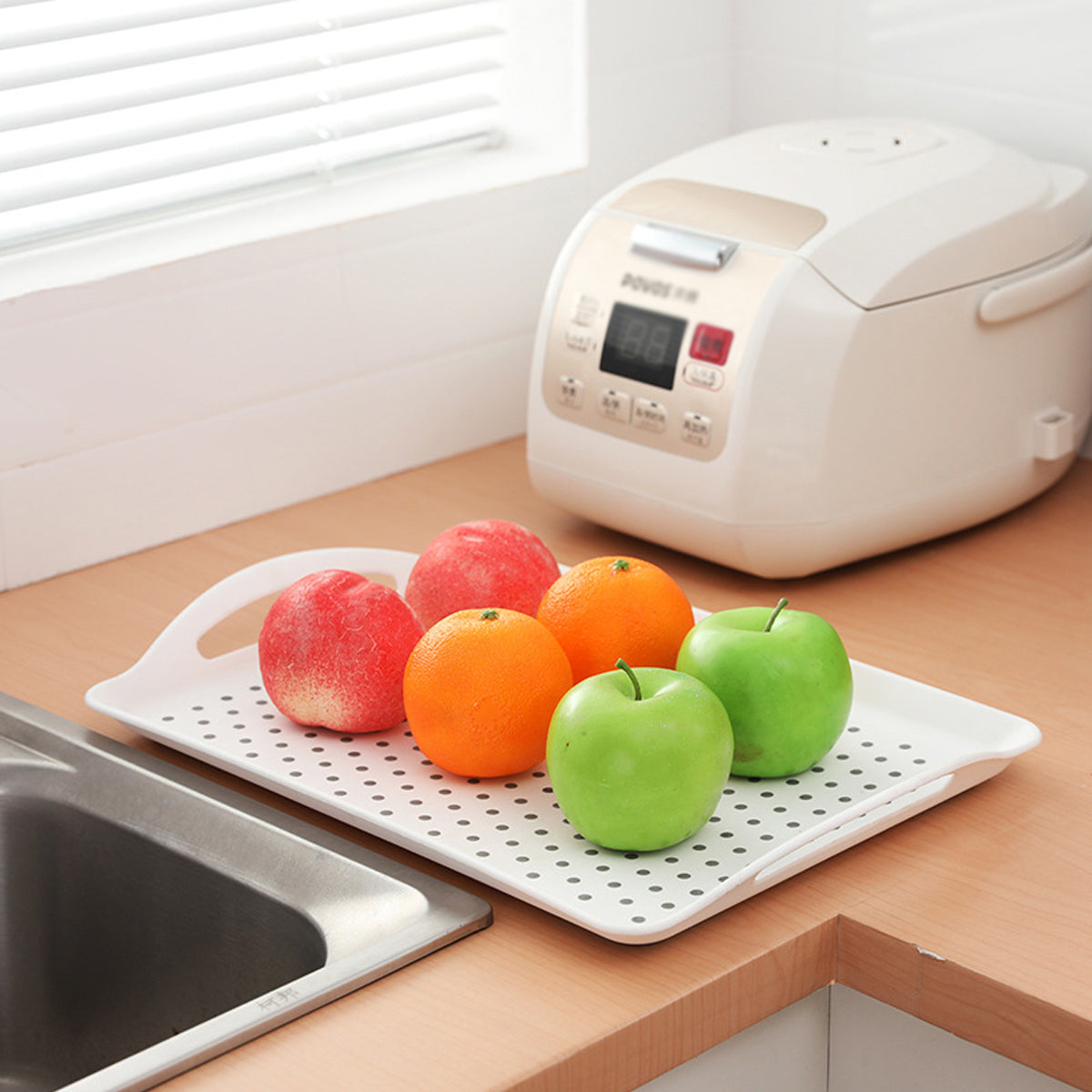 2PCS Rectangular Serving Tray Double Handle Non Slip TPR Kitchen Display Plate