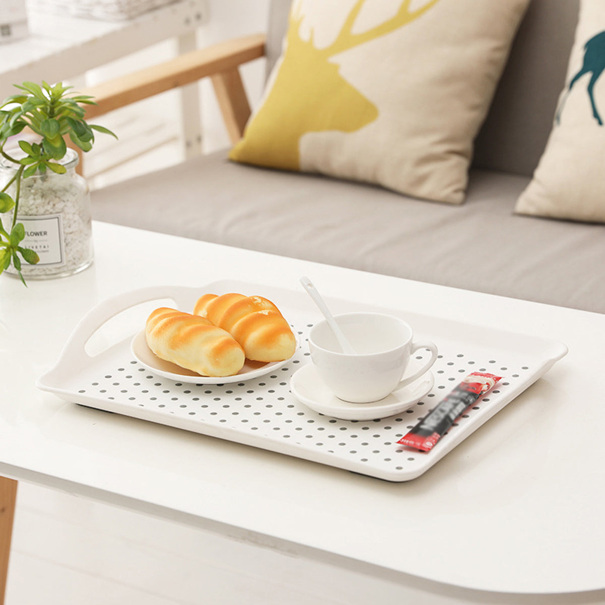 2PCS Rectangular Serving Tray Double Handle Non Slip TPR Kitchen Display Plate