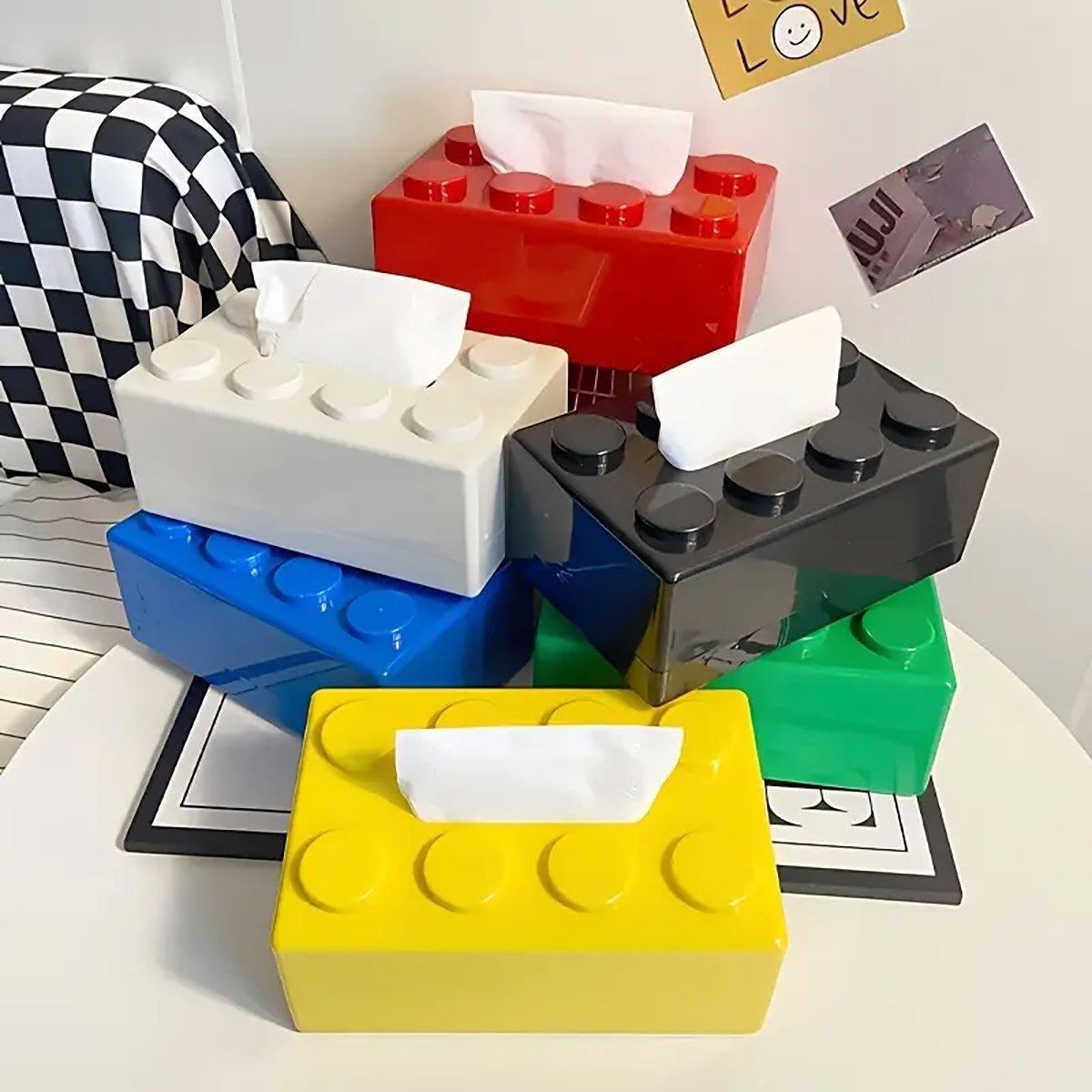 Tissue Box Cover Creative Building Block Cute Napkin Dispenser Holder Home Decor - Blue