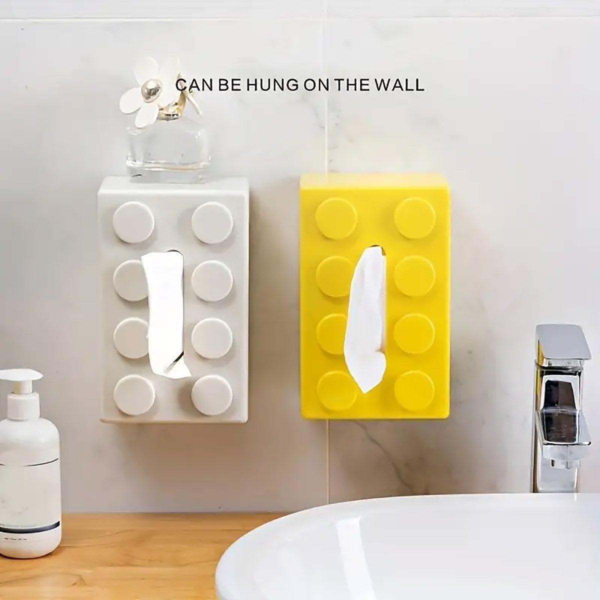 Tissue Box Cover Creative Building Block Cute Napkin Dispenser Holder Home Decor - White