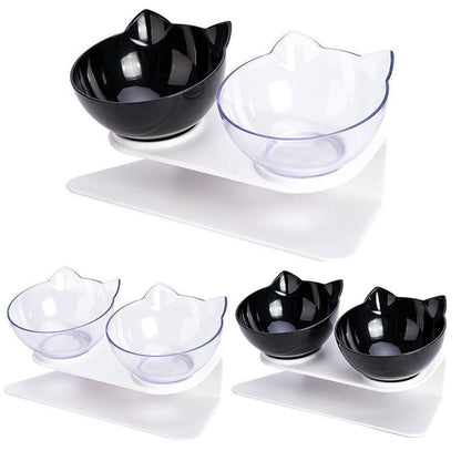 Double Cat Bowl Pet Bowls Stand Dog Elevated Feeder Food Water Raised Lifted Au - Black+Transparency