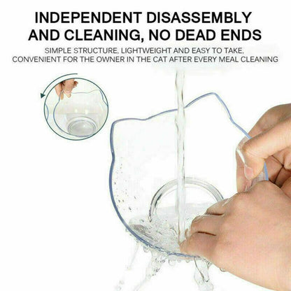 Double Cat Bowl Pet Bowls Stand Dog Elevated Feeder Food Water Raised Lifted Au - Black+Transparency