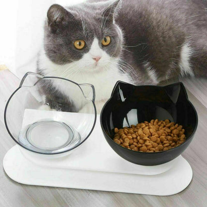 Double Cat Bowl Pet Bowls Stand Dog Elevated Feeder Food Water Raised Lifted Au - Black+Transparency