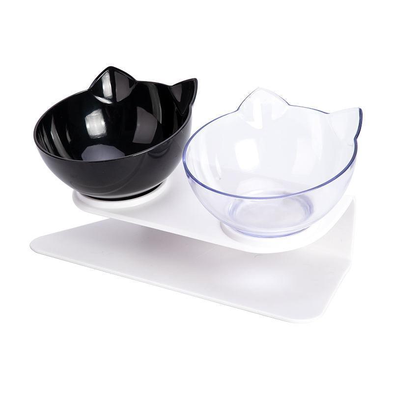 Double Cat Bowl Pet Bowls Stand Dog Elevated Feeder Food Water Raised Lifted Au - Black+Transparency