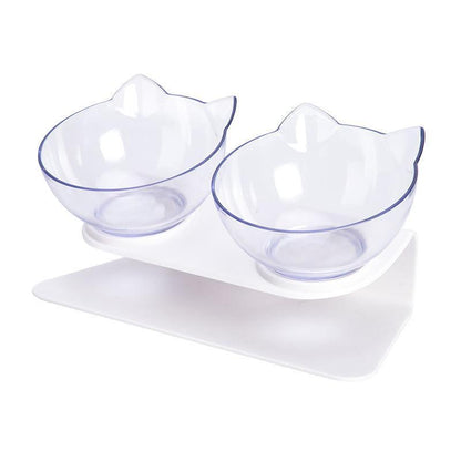 Double Cat Bowl Pet Bowls Stand Dog Elevated Feeder Food Water Raised Lifted Au - Black+Transparency