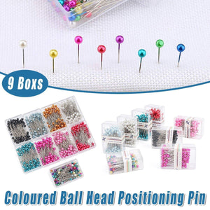 9Boxs Multicolor Pearl Head Pins Sewing Craft Needles for Cross Stitch Quilting