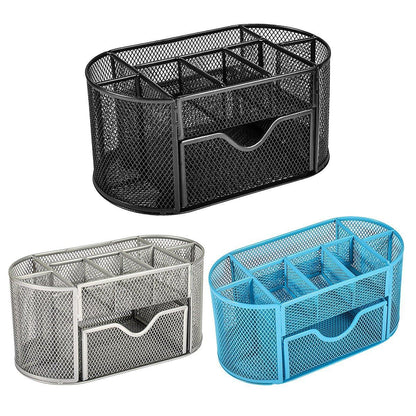 Creative Metal Desktop Pen Holder Multi-function Storage Box Organizer Rack - Black