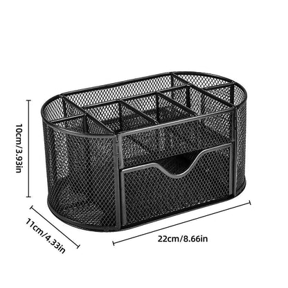 Creative Metal Desktop Pen Holder Multi-function Storage Box Organizer Rack - Black