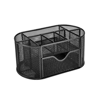 Creative Metal Desktop Pen Holder Multi-function Storage Box Organizer Rack - Black