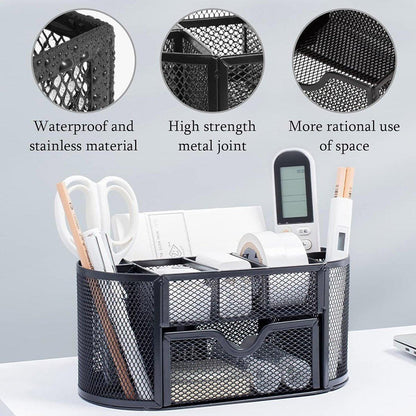 Creative Metal Desktop Pen Holder Multi-function Storage Box Organizer Rack - Blue