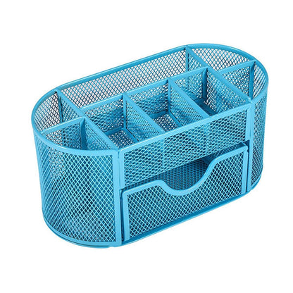 Creative Metal Desktop Pen Holder Multi-function Storage Box Organizer Rack - Grey