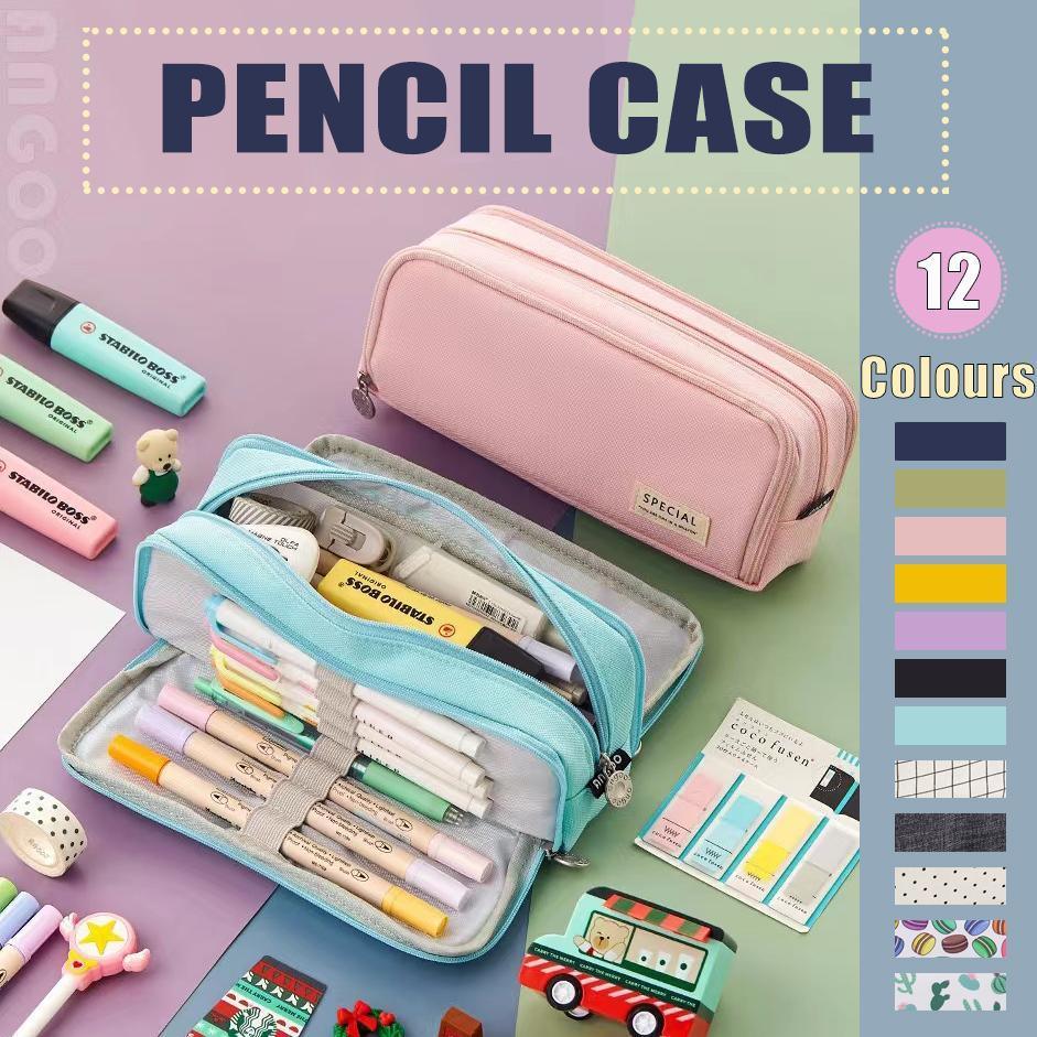 Zipper Pencil Case Large Capacity Storage Bag School Stationery Makeup Organizer - Yellow