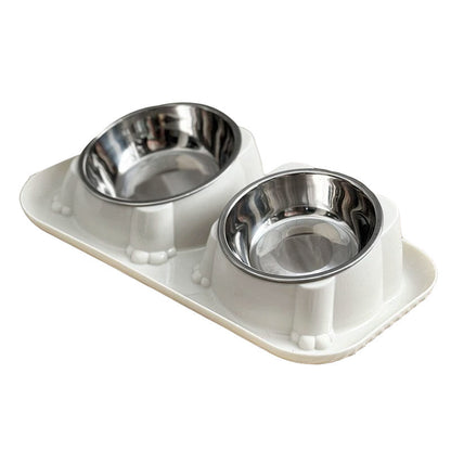 Cat Dog Food Bowl Double Slanted Mouth Feeding Water Dish Raised Pet Bowl Stand - Dark Blue