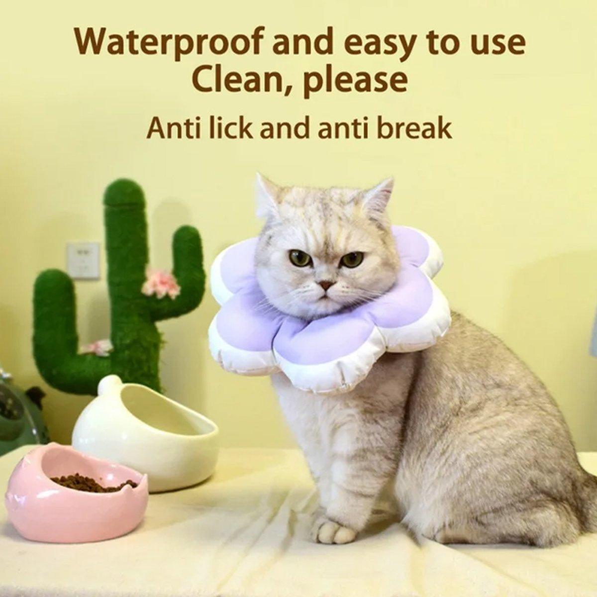 Elizabethan Cat Recovery Collar Anti Licking Pet Cone Protective Neck Ring - Purple-L