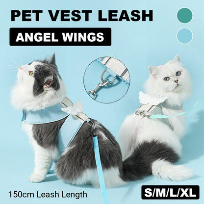 Pet Angel Wings Dog Vest Leash Cat Harness Anti - Break Walking Dog Leash Set - Blue - M - Factory Direct Shop