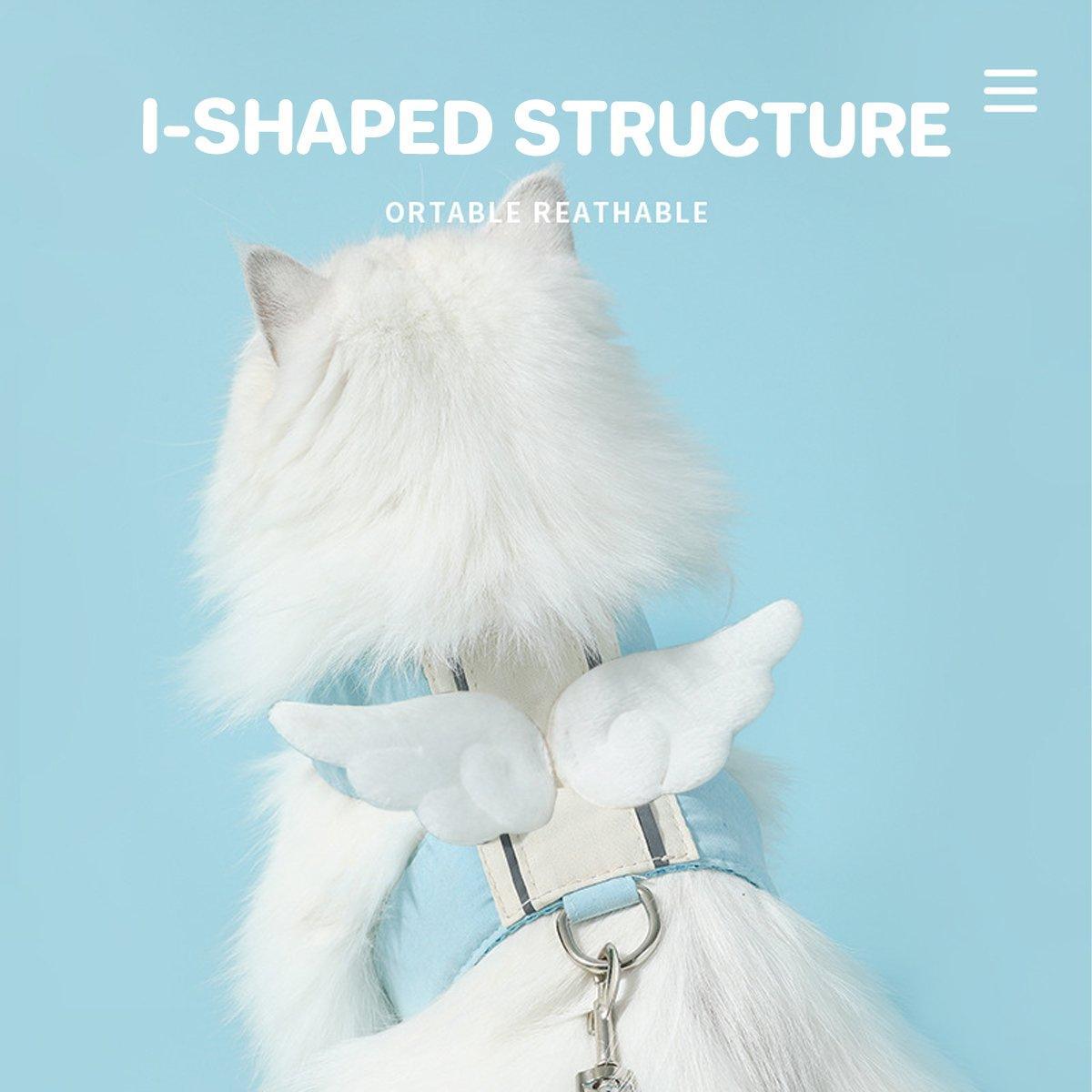 Pet Angel Wings Dog Vest Leash Cat Harness Anti - Break Walking Dog Leash Set - Blue - M - Factory Direct Shop