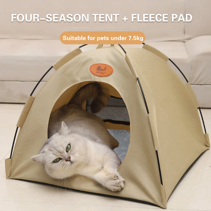 Folding Camping Pet Tent for Cats Puppy Bed Indoor Cat Nest Dog Cave Style House - Beige - Factory Direct Shop