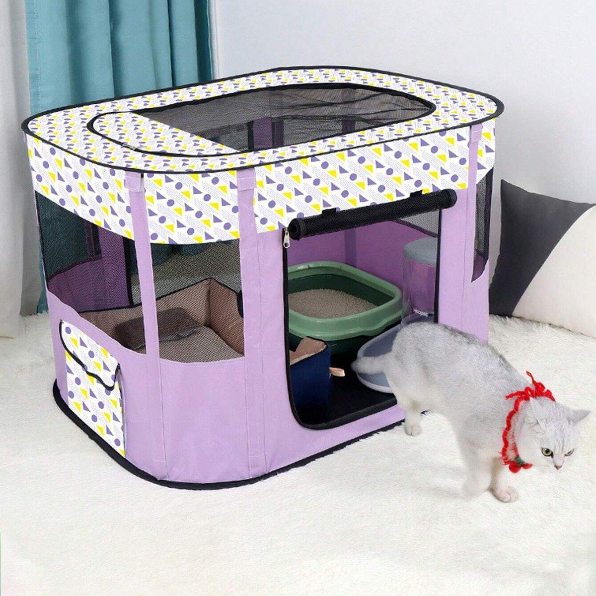 Foldable Cat Dog Kennel Pet Delivery Cage Portable Pet Fence Tent - Cyan - M - Factory Direct Shop
