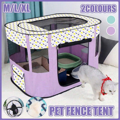 Foldable Cat Dog Kennel Pet Delivery Cage Portable Pet Fence Tent - Purple - L - Factory Direct Shop