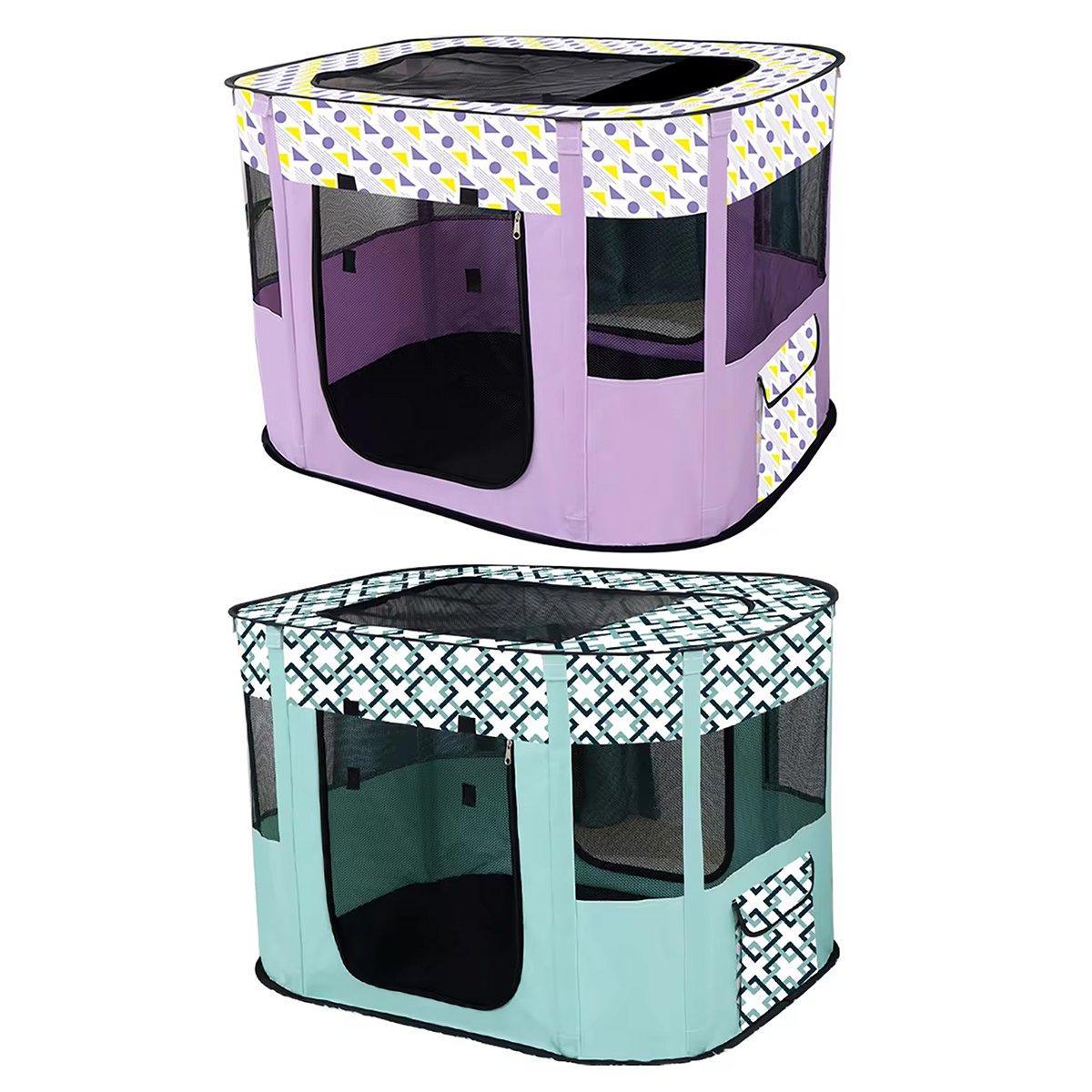 Foldable Cat Dog Kennel Pet Delivery Cage Portable Pet Fence Tent - Purple - L - Factory Direct Shop
