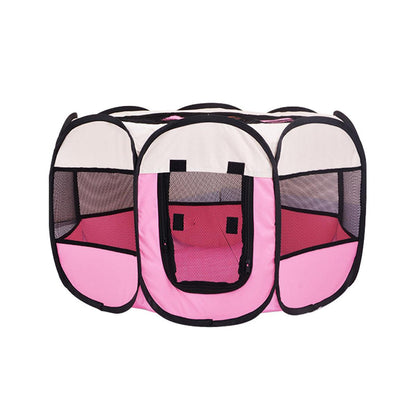Pet Fence Indoor Cat Dog Tent Octagonal Fence Portable Foldable Cage Kennel - S-Pink