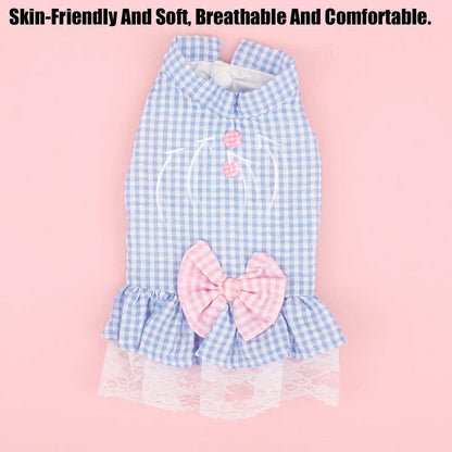 Cute Small Dog Dress Puppy Clothing Pet Apparel for Summer Fashion Outfit - Blue - S