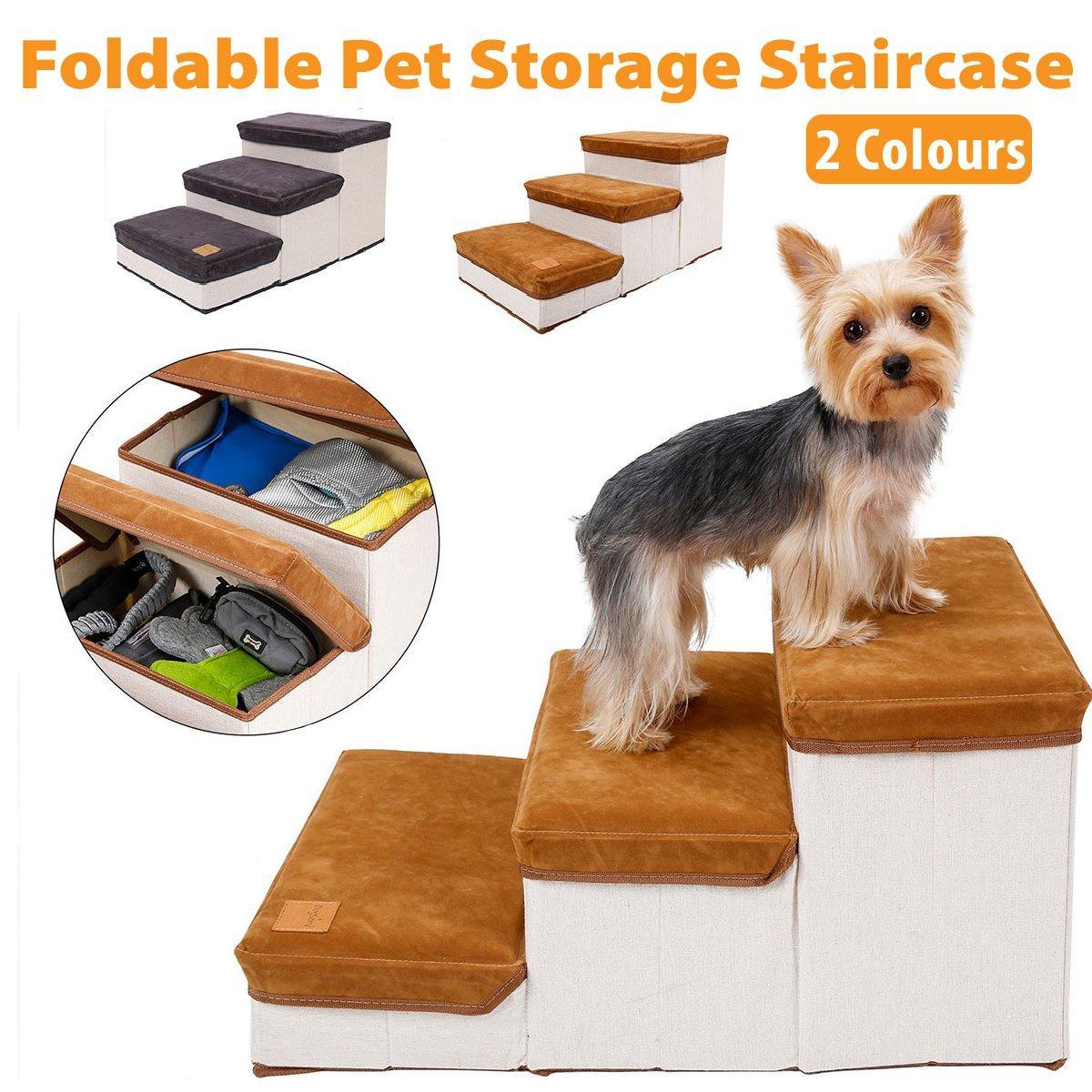 Foldable Pet Dog Stairs Puppy Step Ladder for Bed Sofa Portable Climbing Ramp - Brown - Factory Direct Shop