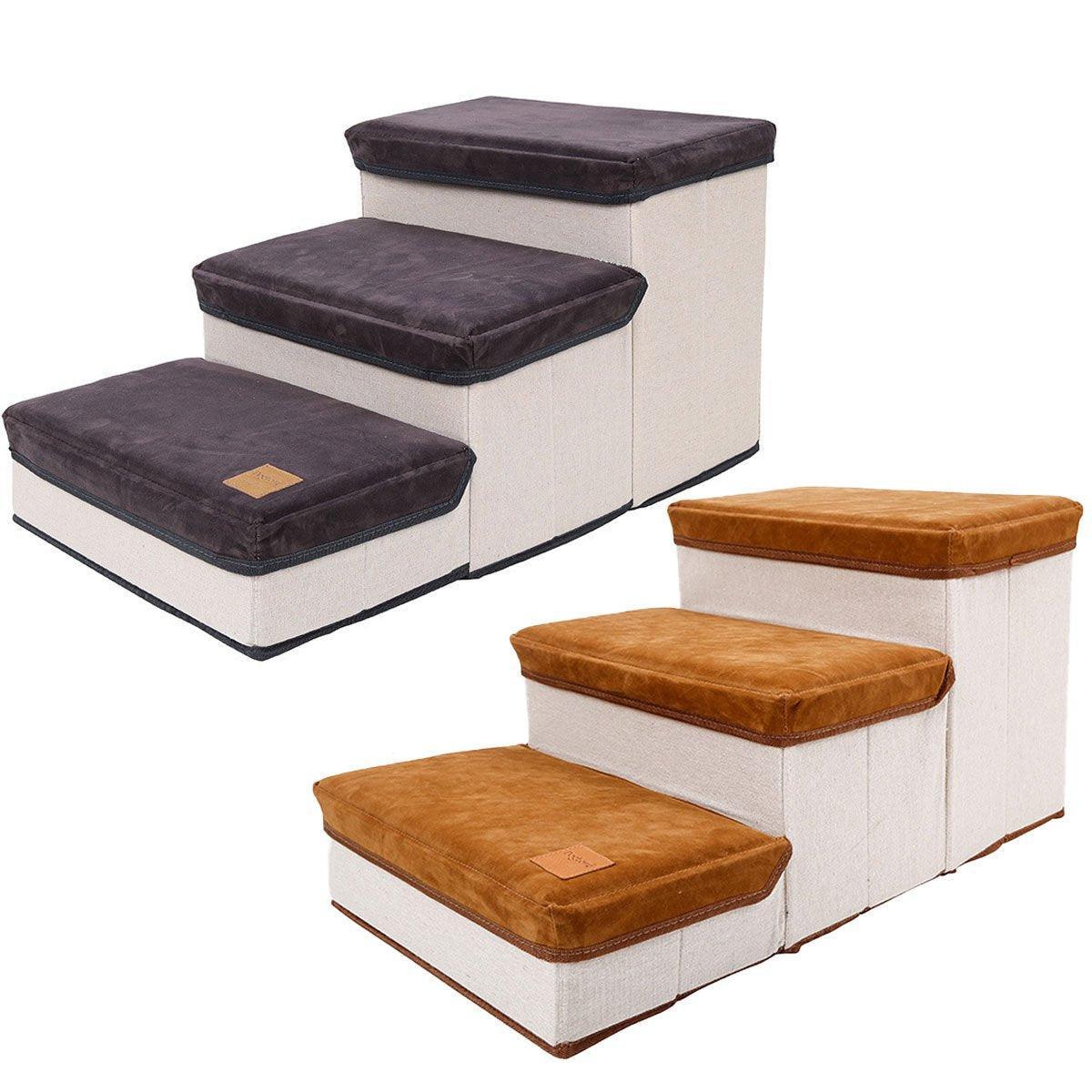 Foldable Pet Dog Stairs Puppy Step Ladder for Bed Sofa Portable Climbing Ramp - Brown - Factory Direct Shop