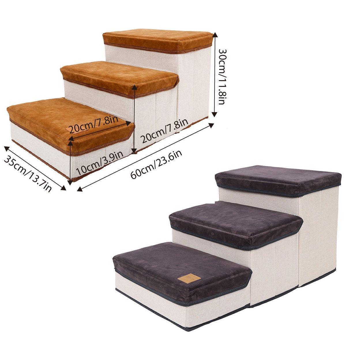 Foldable Pet Dog Stairs Puppy Step Ladder for Bed Sofa Portable Climbing Ramp - Brown - Factory Direct Shop