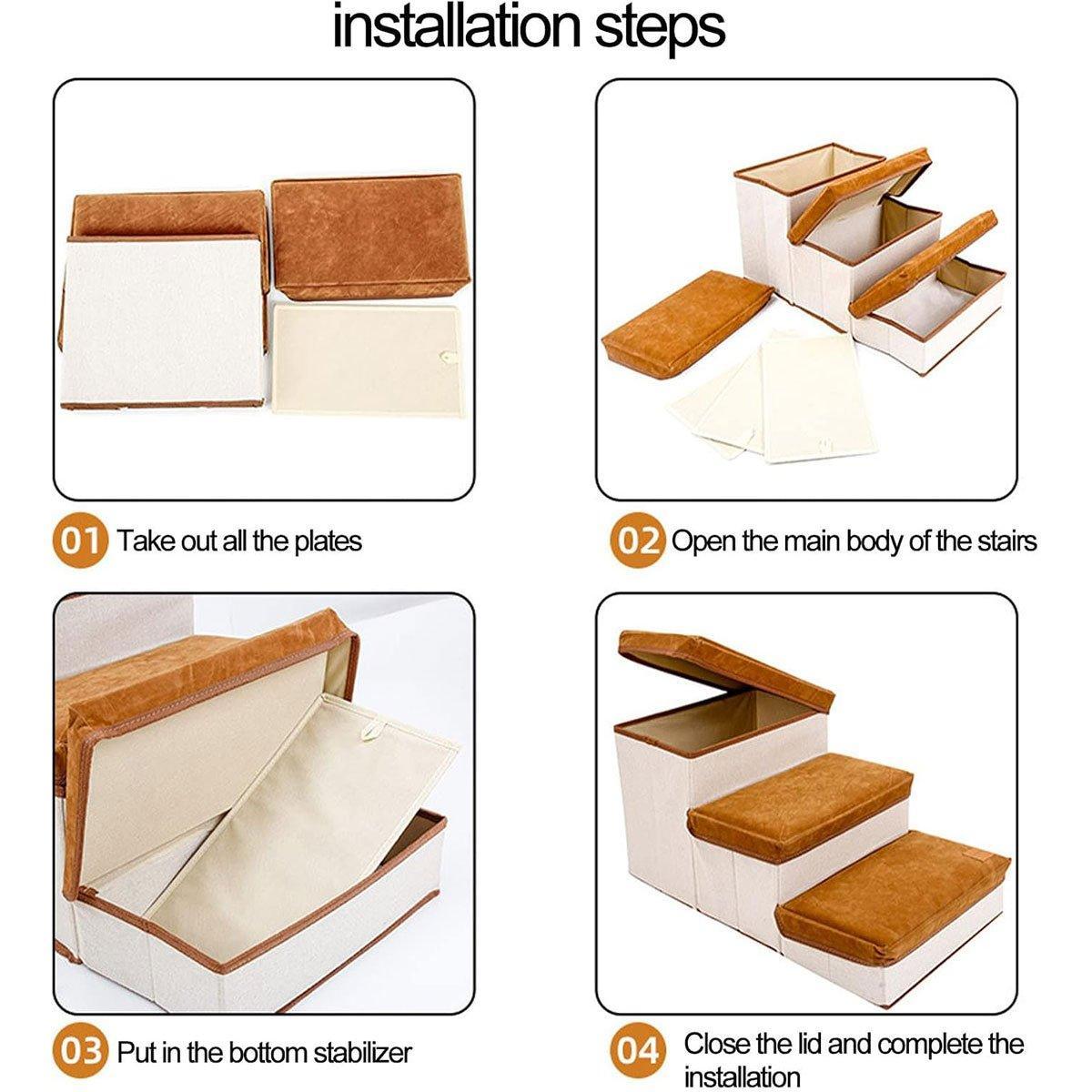 Foldable Pet Dog Stairs Puppy Step Ladder for Bed Sofa Portable Climbing Ramp - Brown - Factory Direct Shop
