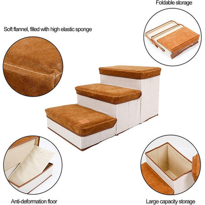 Foldable Pet Dog Stairs Puppy Step Ladder for Bed Sofa Portable Climbing Ramp - Brown - Factory Direct Shop
