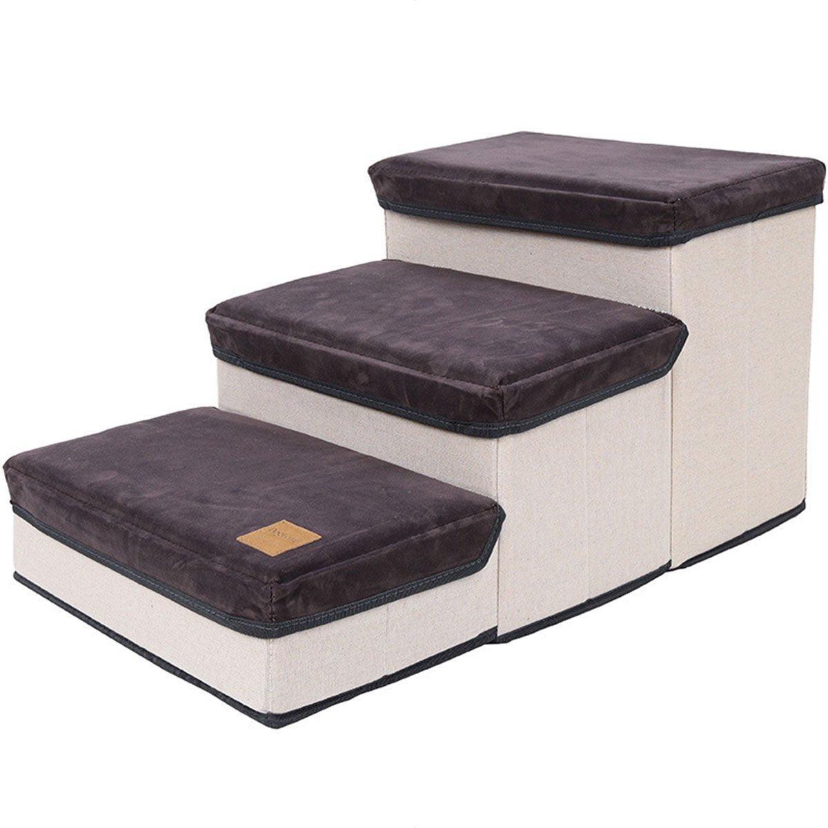 Foldable Pet Dog Stairs Puppy Step Ladder for Bed Sofa Portable Climbing Ramp - Brown - Factory Direct Shop