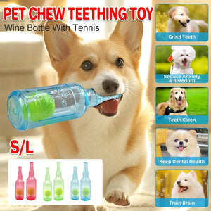 Durable Pet Teething Resistant Tennis Ball Wine Bottle Chew Toy for Dogs Play - Red-S
