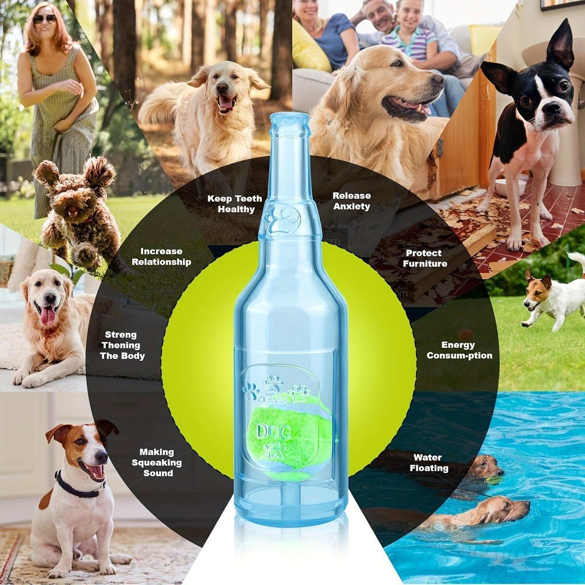 Durable Pet Teething Resistant Tennis Ball Wine Bottle Chew Toy for Dogs Play - Red-S
