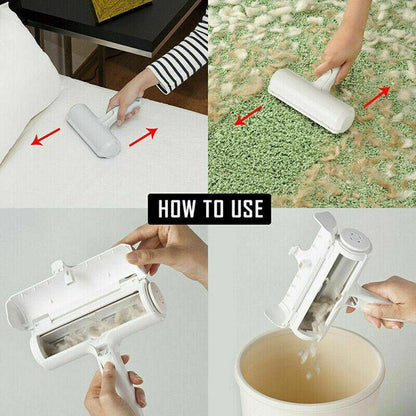 Pet Hair Remover Brush Dog Cat Fur Cleaning Roller Reusable Self Cleaning Tool - Green