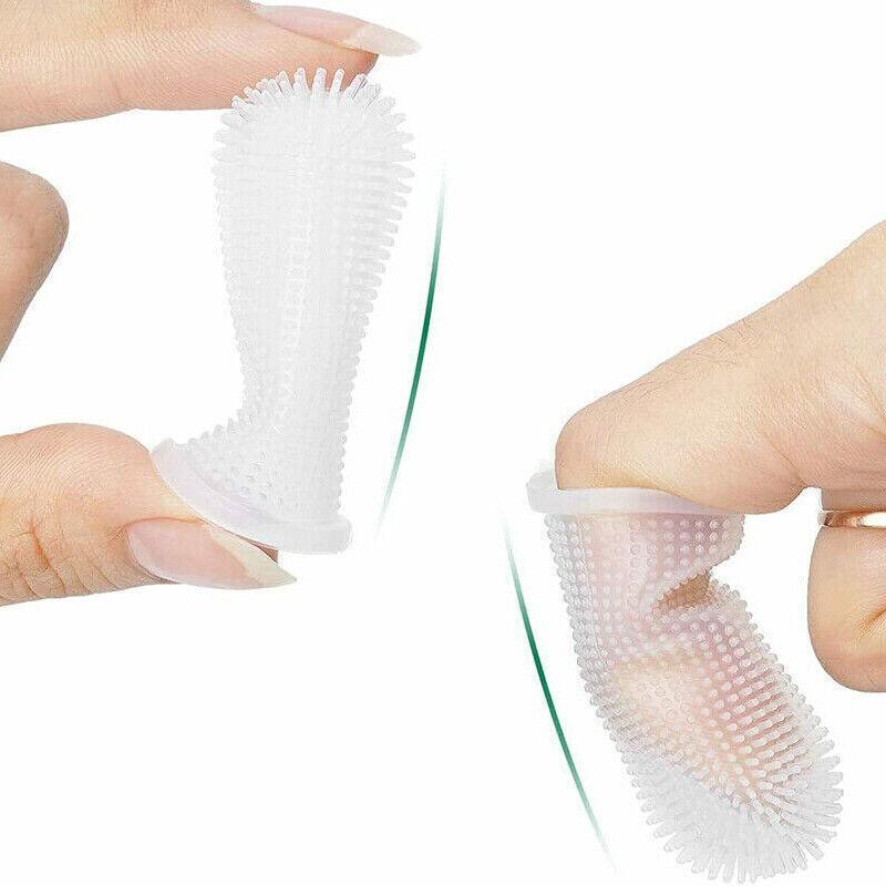 Dog Cat Super Soft Pet Finger Toothbrush Teeth Silicone Brush Care Cleaning - Clear