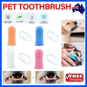 Dog Cat Super Soft Pet Finger Toothbrush Teeth Silicone Brush Care Cleaning - Blue