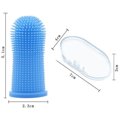 Dog Cat Super Soft Pet Finger Toothbrush Teeth Silicone Brush Care Cleaning - Blue
