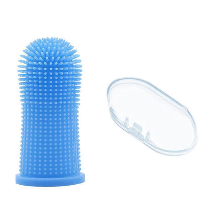 Dog Cat Super Soft Pet Finger Toothbrush Teeth Silicone Brush Care Cleaning - Blue