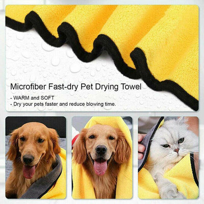 Pet Drying Towel Ultra-Absorbent Water Dog Cat Bath Microfiber Clean Soft Cloth - 30 X 60CM