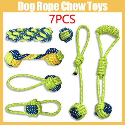 7PCS Dog Rope Chew Toys Set Cotton Knot Balls Puppy Teething Tug Training Toy
