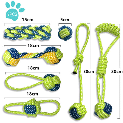 7PCS Dog Rope Chew Toys Set Cotton Knot Balls Puppy Teething Tug Training Toy